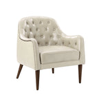Sillón barril con respaldo capitoné y patas de madera
