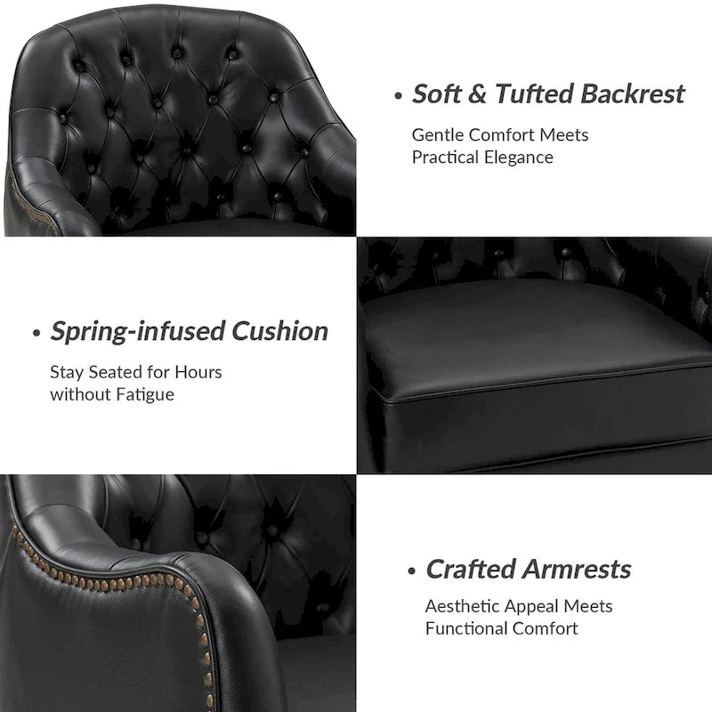 Sillón barril con respaldo capitoné y patas de madera