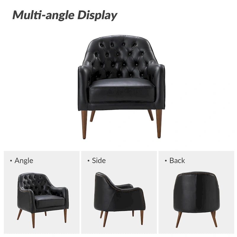 Sillón barril con respaldo capitoné y patas de madera