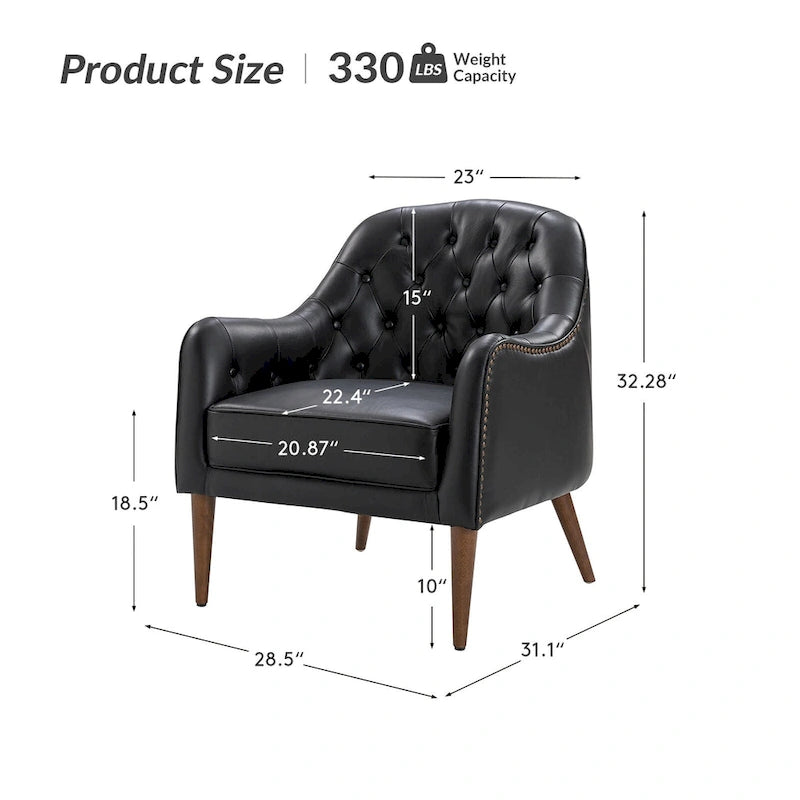 Sillón barril con respaldo capitoné y patas de madera