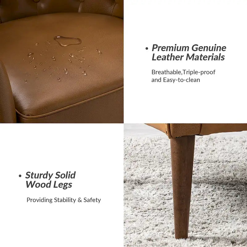 Sillón barril con respaldo capitoné y patas de madera
