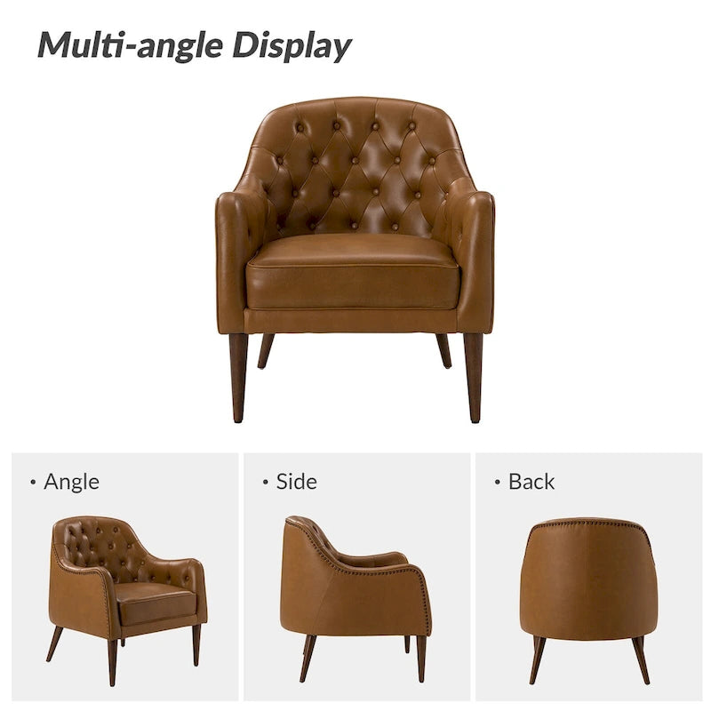 Sillón barril con respaldo capitoné y patas de madera
