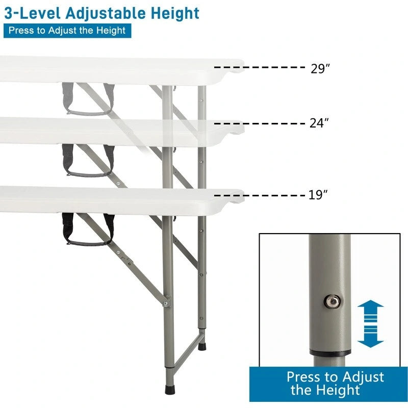 Mesa plegable de plástico de 4 pies de altura ajustable que se dobla por la mitad - Blanca