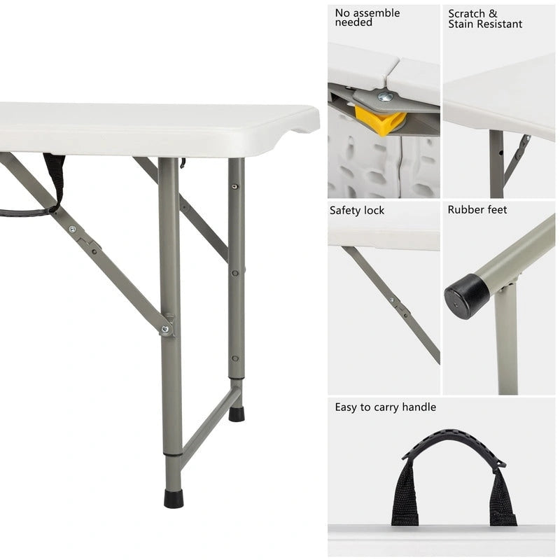 Mesa plegable de plástico de 4 pies de altura ajustable que se dobla por la mitad - Blanca