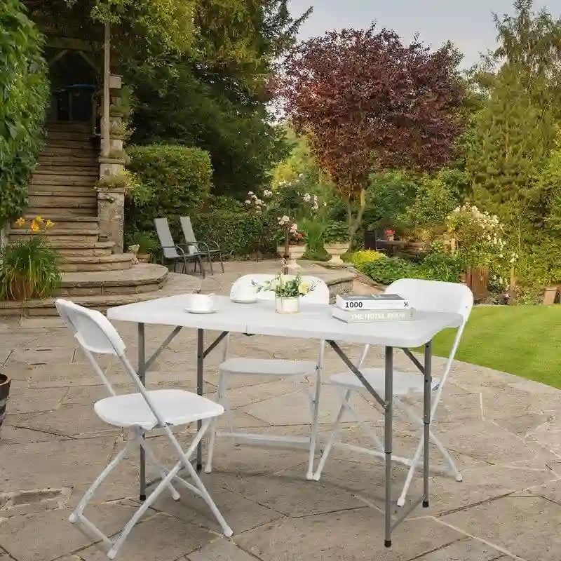 Mesa plegable de plástico de 4 pies de altura ajustable que se dobla por la mitad - Blanca