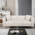 82.3 Width Modern Velvet Sofa Jeweled Buttons Tufted Square Arm Couch ,2 Pillows Included,Beige,4 colors