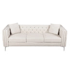 Sofá Chesterfield de terciopelo de 82" con brazos cuadrados capitonados y 2 cojines decorativos