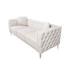 Sofá Chesterfield de terciopelo de 82" con brazos cuadrados capitonados y 2 cojines decorativos