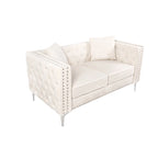 Sofá Chesterfield de terciopelo de 82" con brazos cuadrados capitonados y 2 cojines decorativos