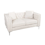 Sofá Chesterfield de terciopelo de 82" con brazos cuadrados capitonados y 2 cojines decorativos
