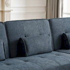 Sofá Chesterfield de terciopelo de 82" con brazos cuadrados capitonados y 2 cojines decorativos