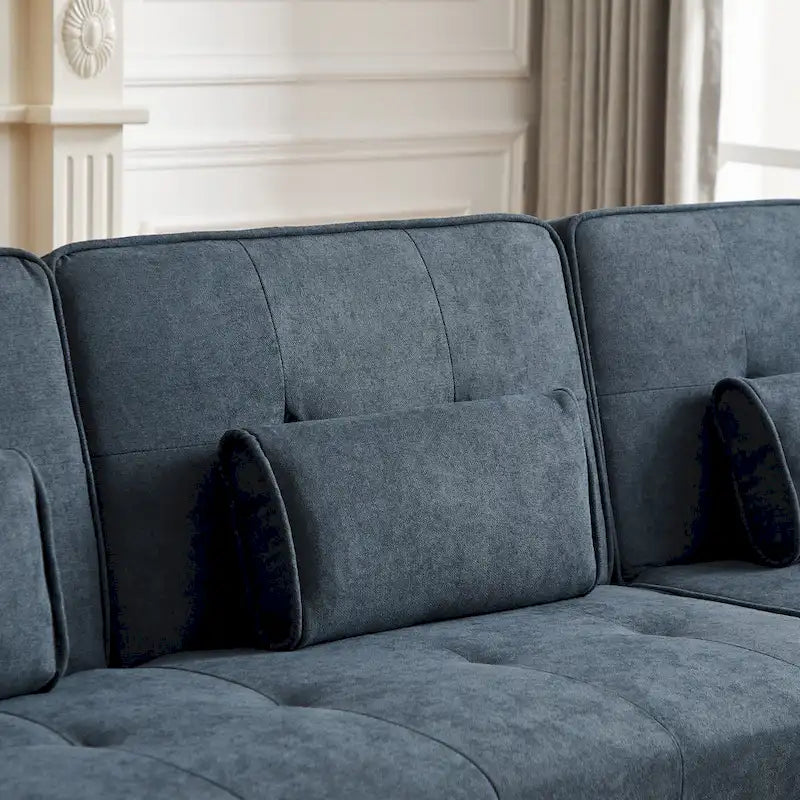 Sofá Chesterfield de terciopelo de 82" con brazos cuadrados capitonados y 2 cojines decorativos