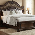 Eastern King Wooden Bed with Intricate Carved Headboard, Brown