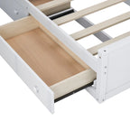 Base de cama con almacenamiento tamaño matrimonial con estantes en la cabecera y cajones