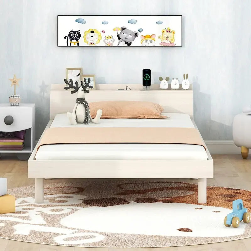 Marco de cama de plataforma doble con cabecero USB