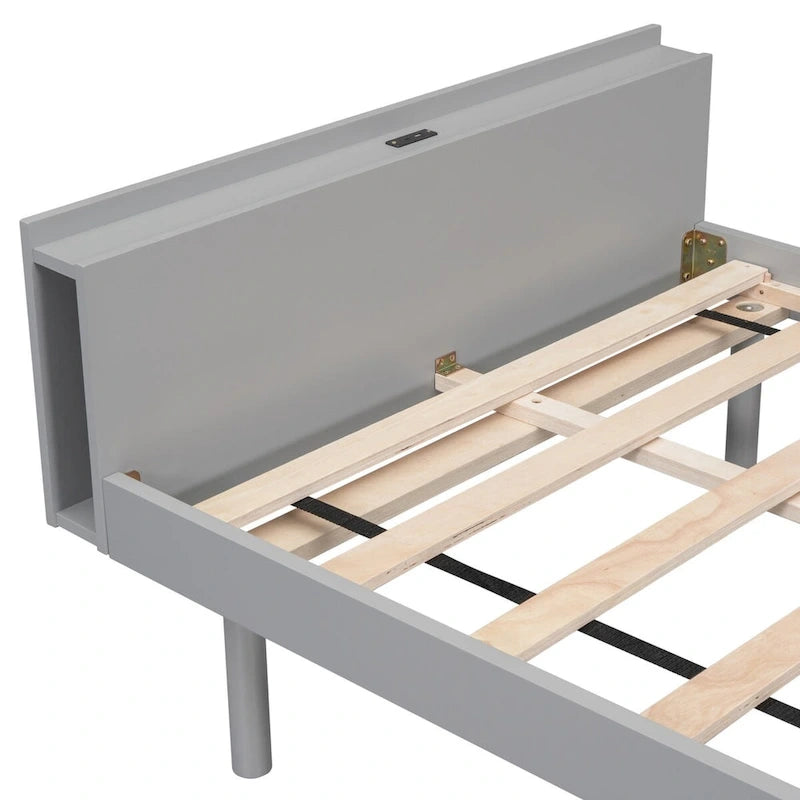 Marco de cama de plataforma doble con cabecero USB