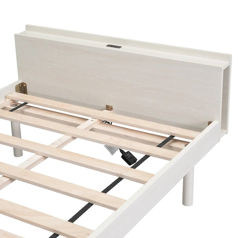Marco de cama de plataforma doble con cabecero USB