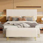 Estructura de cama Queen con cabecero tapizado de pana