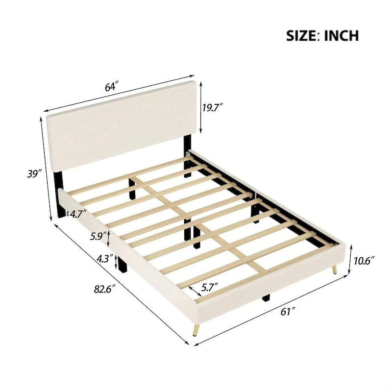 Estructura de cama Queen con cabecero tapizado de pana
