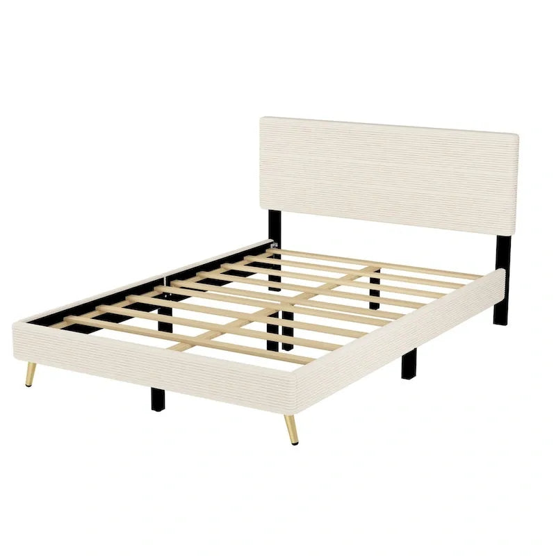 Estructura de cama Queen con cabecero tapizado de pana
