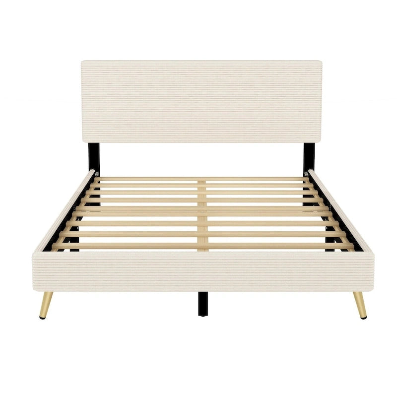 Estructura de cama Queen con cabecero tapizado de pana