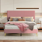 Estructura de cama Queen con cabecero tapizado de pana