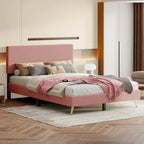 Estructura de cama Queen con cabecero tapizado de pana