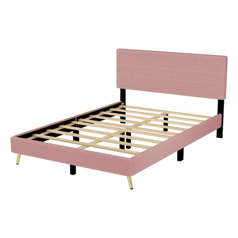 Estructura de cama Queen con cabecero tapizado de pana