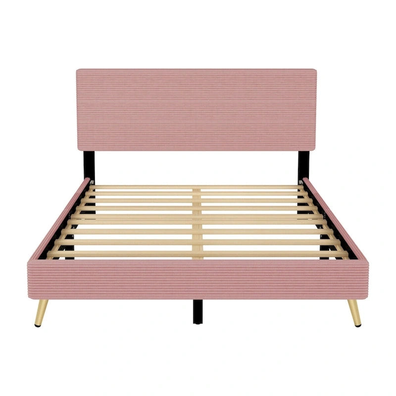 Estructura de cama Queen con cabecero tapizado de pana