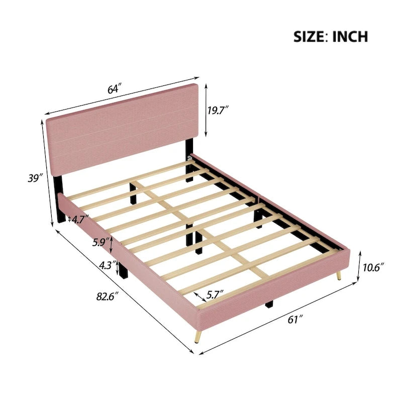 Estructura de cama Queen con cabecero tapizado de pana