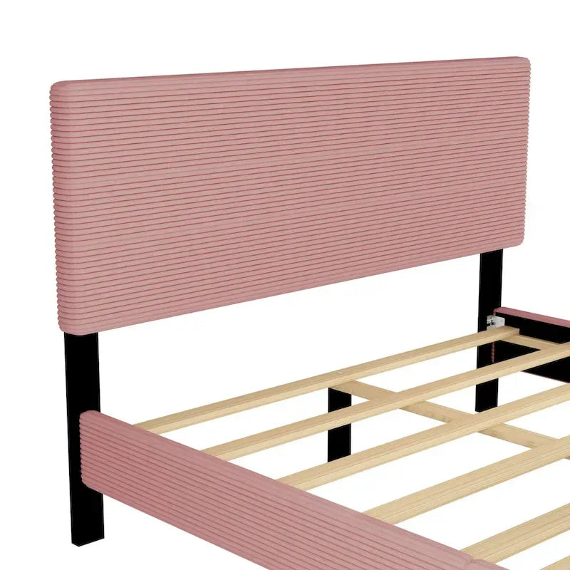 Estructura de cama Queen con cabecero tapizado de pana