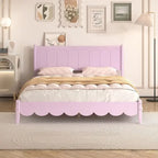 Cama de plataforma tamaño queen con cabecero de madera