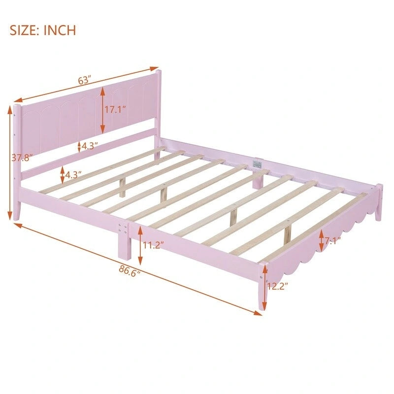 Cama de plataforma tamaño queen con cabecero de madera