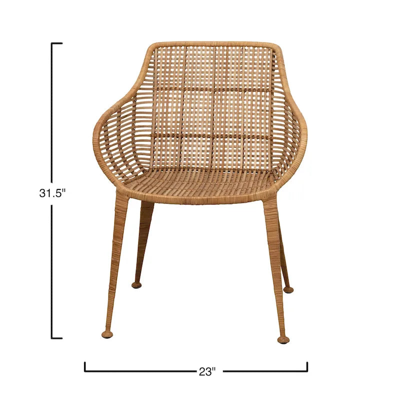 Sillón de ratán tejido a mano con patas de metal