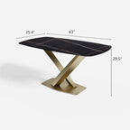 Mesa de comedor rectangular de piedra sinterizada con base de acero geométrica