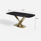 Mesa de comedor rectangular de piedra sinterizada con base de acero geométrica