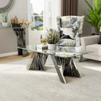 Mesa de centro de vidrio templado con base de acero inoxidable en espiral