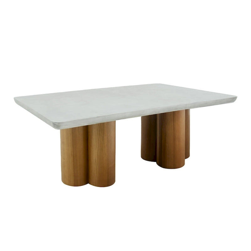 Mesa de comedor rectangular de 71 pulgadas con cubierta de imitación hormigón y base de pilar de madera