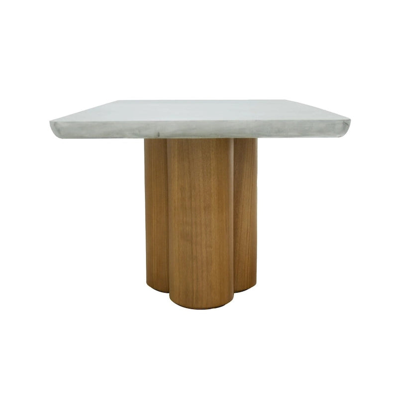 Mesa de comedor rectangular de 71 pulgadas con cubierta de imitación hormigón y base de pilar de madera