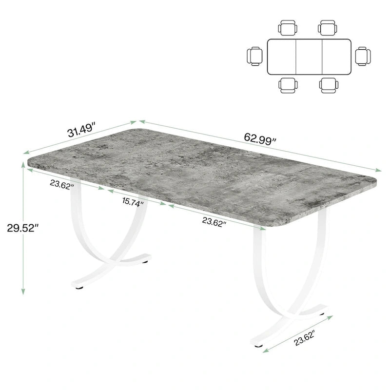 Mesa de comedor rectangular de imitación mármol para 4-6 personas, 160 cm, gris y oro