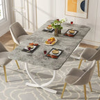 Mesa de comedor rectangular de imitación mármol para 4-6 personas, 160 cm, gris y oro