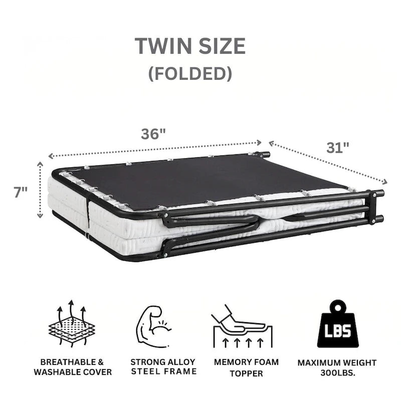 Cama plegable para invitados con colchón de espuma de gel